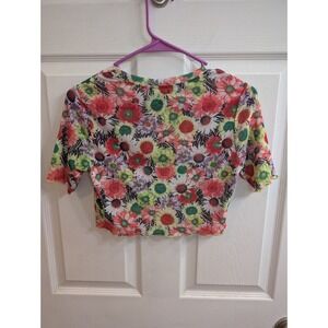 AFRM Mesh Floral Crop Top Womens Multicolor Lettuce Edge Sheer NWOT - Size S